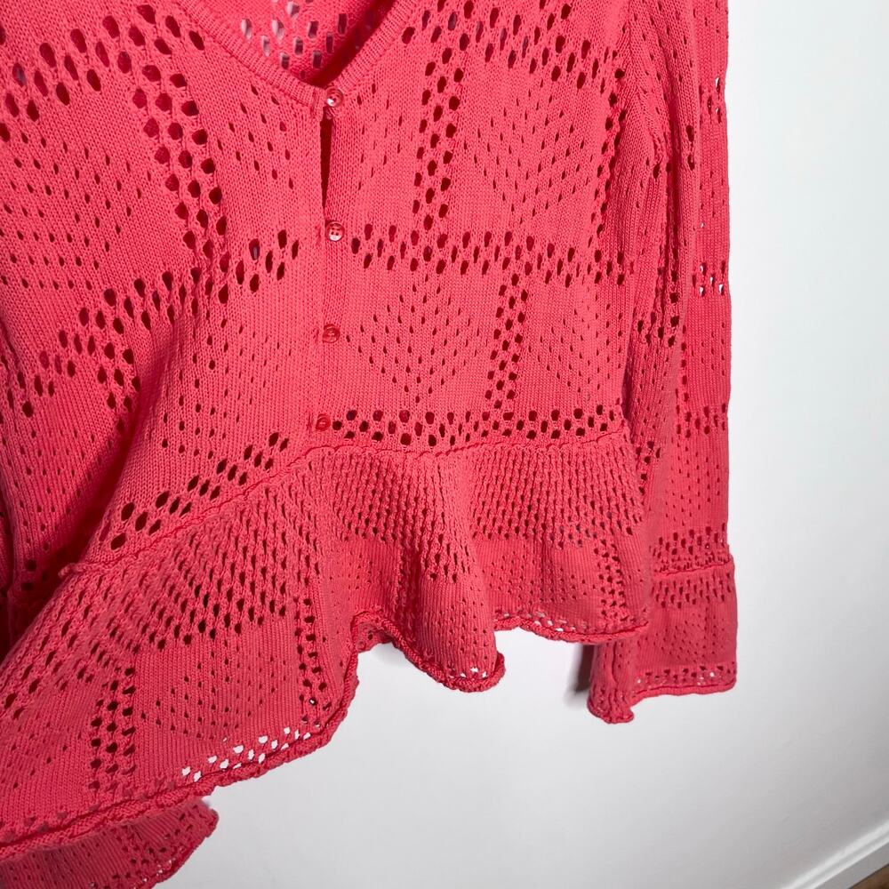 Anthropologie Pilcro Coral Pointelle Knit Peplum Sweater Top Large Boho NWT - Picture 8 of 12
